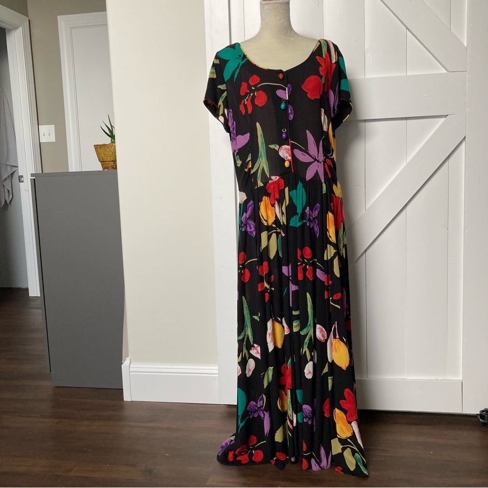 Vintage 90s Carole Little bright floral Artsy maxi dress size 16 - Picture 2 of 15